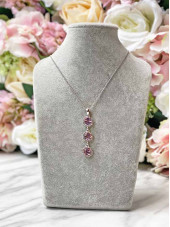 Halo Crystal 3 Drop Necklace -  Light Amethyst / Silver